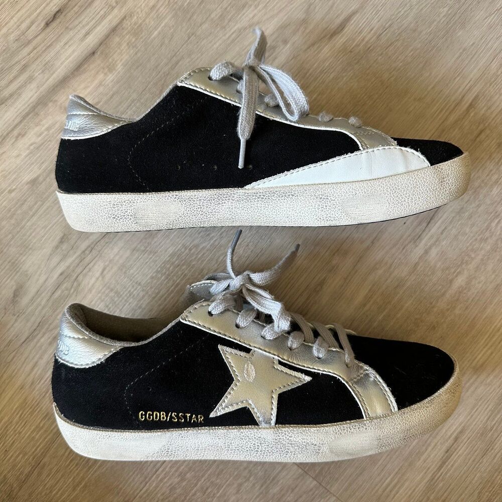 Golden Goose Black Silver Super Star Fashion Sneakers Women’s Size 37 or 6.5